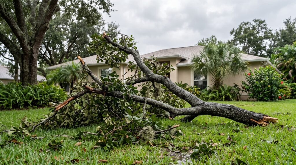 Fallen oak branch after a storm in Ocala, Florida