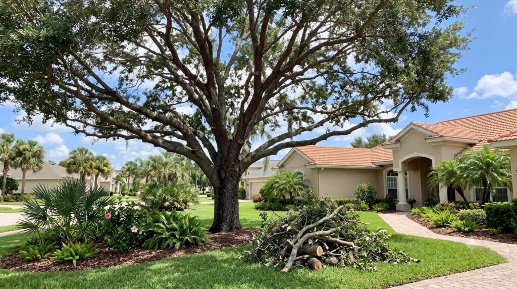 Tree trimming Ocala FL - pruned oak tree with cut branches